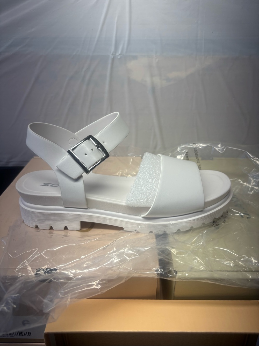 Soda White Platform Sandal with Buckle Strap